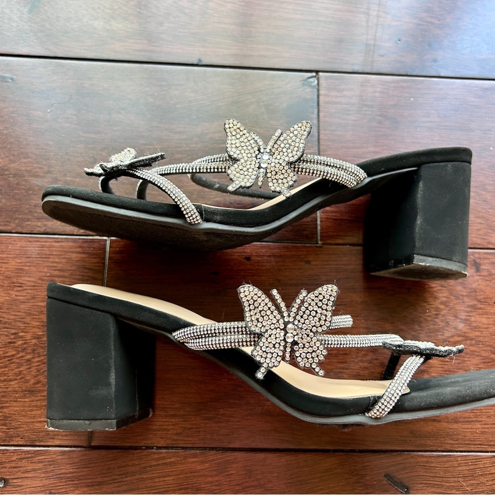 TOP Moda Black Heeled Slide Sandals with Crystal Butterfly Accents - Picture 4 of 5